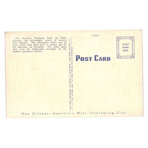 Vintage Postcard Pontalba Building Jackson Square New Orleans French Quarter - Picture 2 of 2